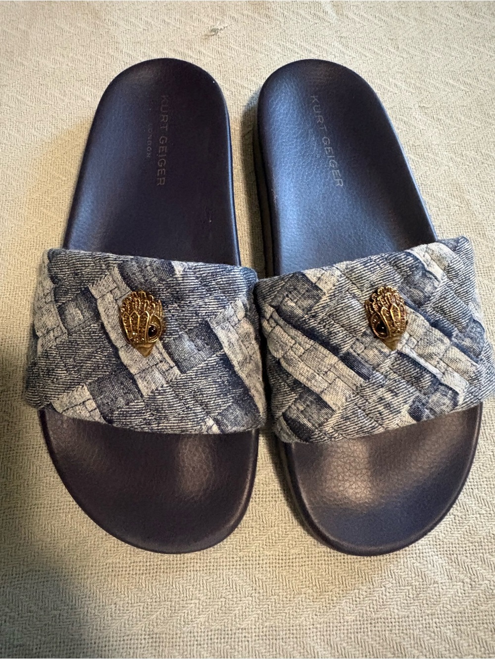 Kurt Geiger London Meena Denim Slide Sandals Woven Pattern Flat EU 42 US W11 / M